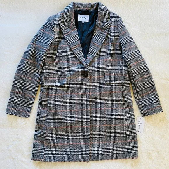 Kendall & Kylie Black & Brown Plaid Menswear-Inspired Winter Coat NWT MSRP $180 - Picture 1 of 16